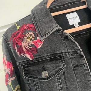 Black Denim Jacket with Floral Embroidery